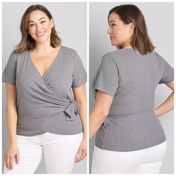 Lane Bryant Crossover Wrap Textured Top VNeck Surplice Neckline Rib Knit 26 / 28 - Picture 1 of 12